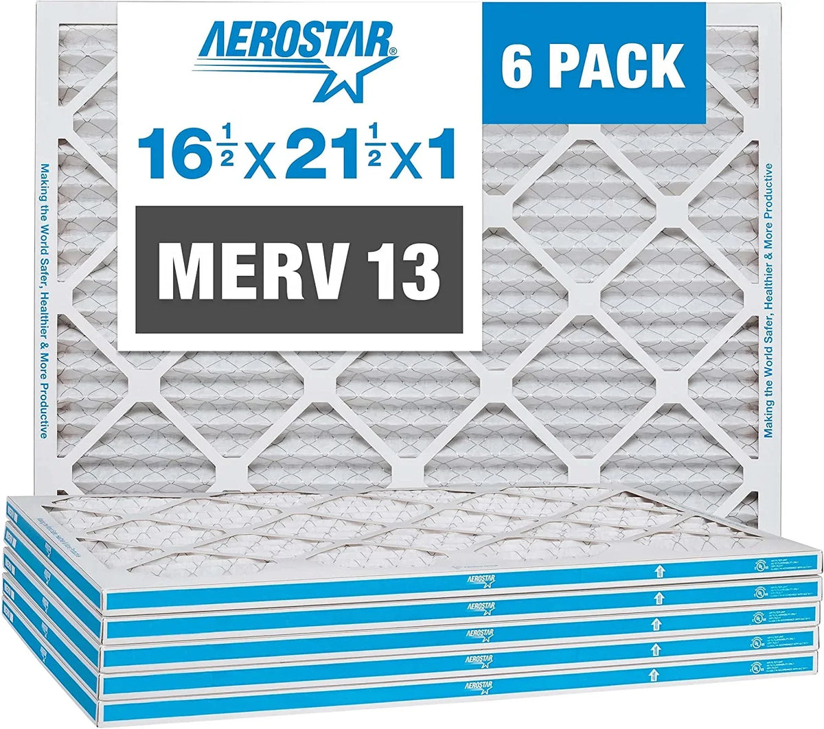 1/2x1 1/2x21 21 MERV Furnace 16 (Actual Aerostar Air 1/2" 6-Pack x Size: Filter, Pleated x Filter, AC 1/2" 13 3/4") 16 Air