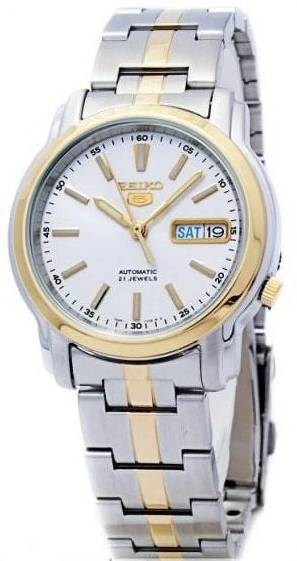 Dial Seiko Automatic Men's Steel 5 Tone Watch Two White Stainless SNKL84