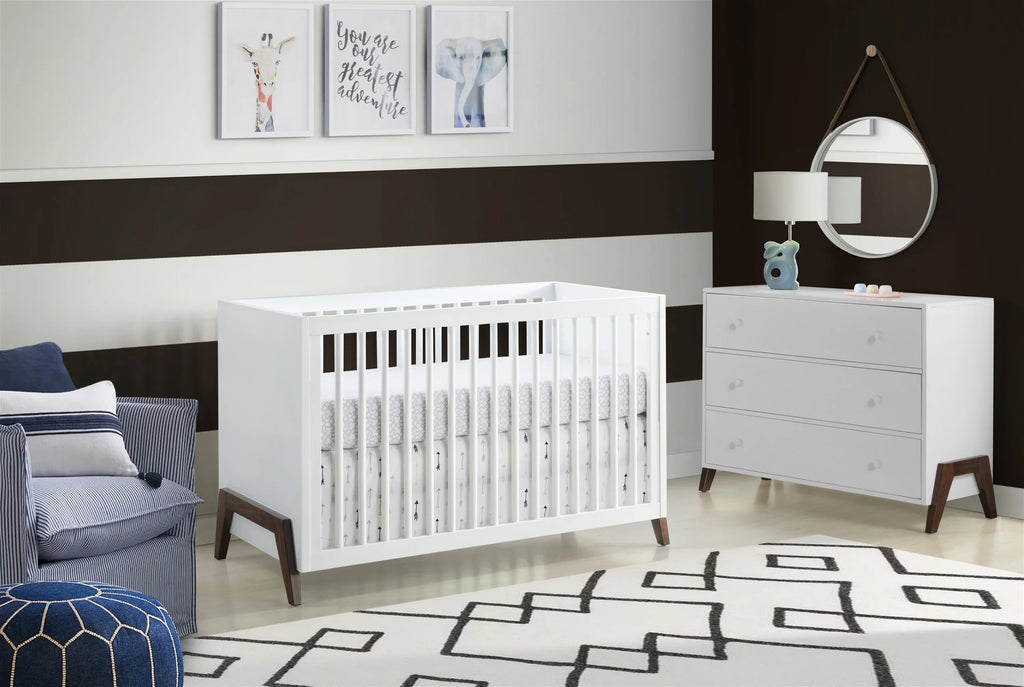 Baby Convertible Walnut, Crib, Mari 3-in-1 Crib Wooden & White Modern Island Oxford