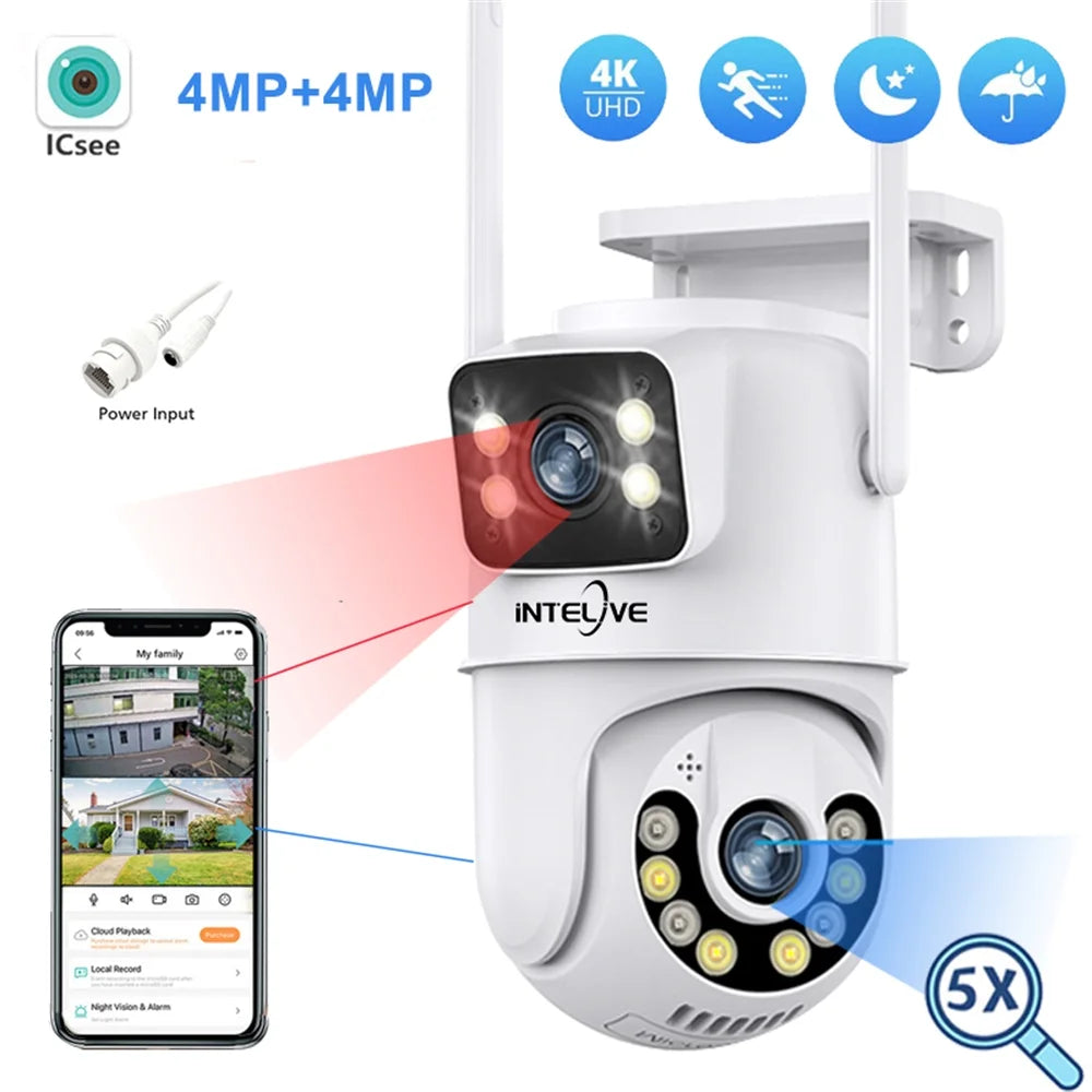 Two INTELIVE Human 4K with Floodlight, Rechargeable Deduction Camera, with Outdoor Security Powered Surveillance Color Night Home Full Way Camera Wireless Vision Voice Camera