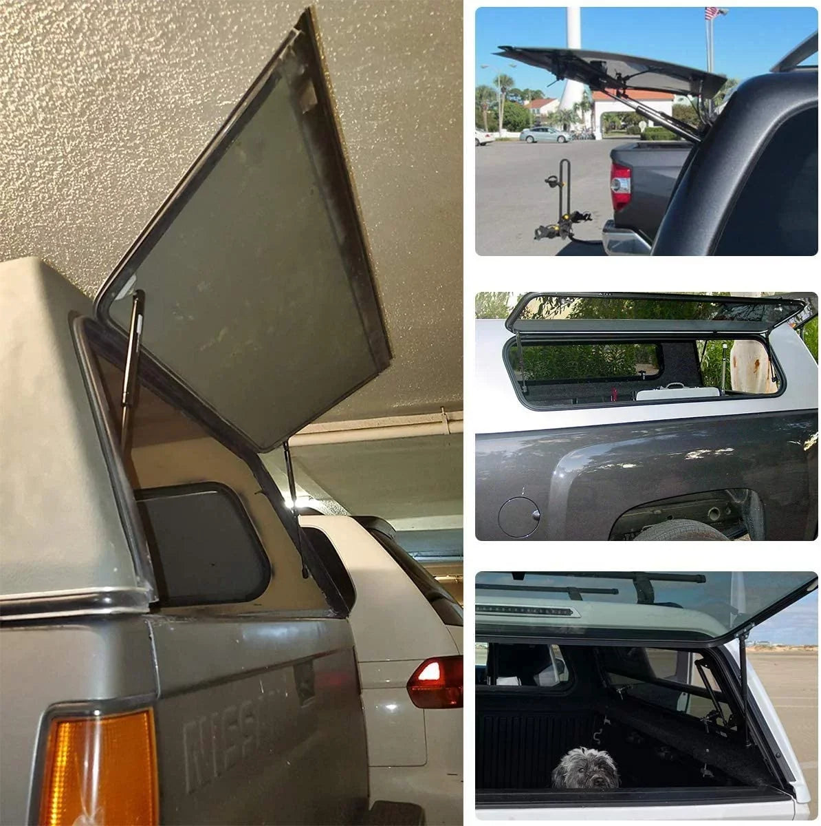 for Camper Gas of Pickup Door, C16-02622 28Lbs/127N Window, Truck Canopy 2 Set Vepagoo 17" Leer Shell Topper ARE Struts Cab Rear Shocks