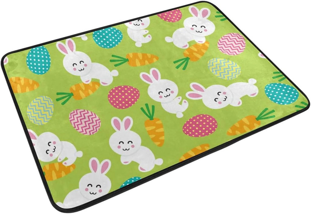 Rabbit Doormat Non Indoor On for Wellsay Outdoor Green 23.6 Floor with Slip Bathroom 15.7 x Entrance Eggs Rugs Mat Carrot Kitchen Entryway Lightweight Cute inches