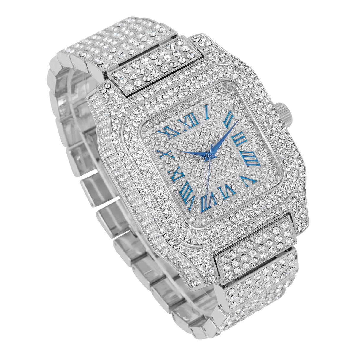 Blue - Gold Bling-ed product Way Cuban) Square image Hop (Silver a Hypnotize You R# Out Will 0513Sq Hip Flashy Biggie Watch in Iced