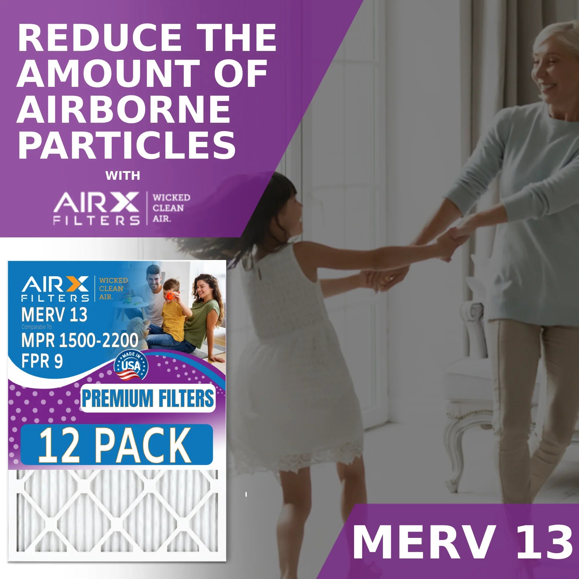 MERV Pack 13 Furnace FPR AIRX by - AIR. 1500 Comparable Rating, USA Air Filter Filters MPR FILTERS 16x16x1 2200 of 12 in 9 to Made CLEAN WICKED - &
