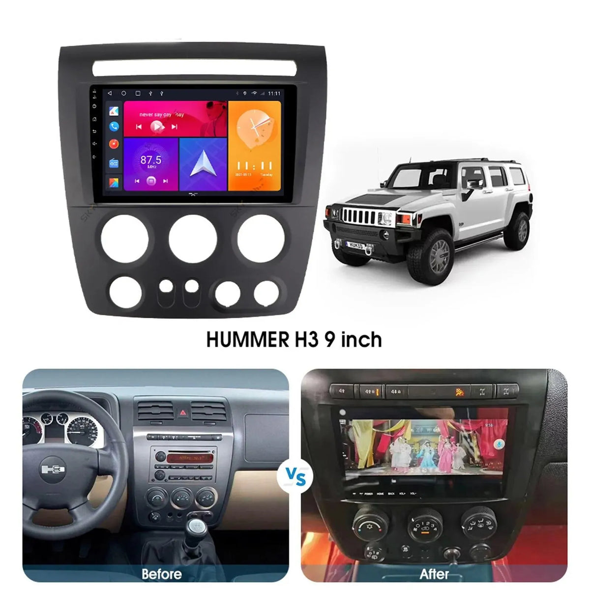 1280*720 9" IPS Hummer 2+32GB Android Apple Fit GPS H3 Radio 2005-2010 13 Stereo Car CarPlay Navi