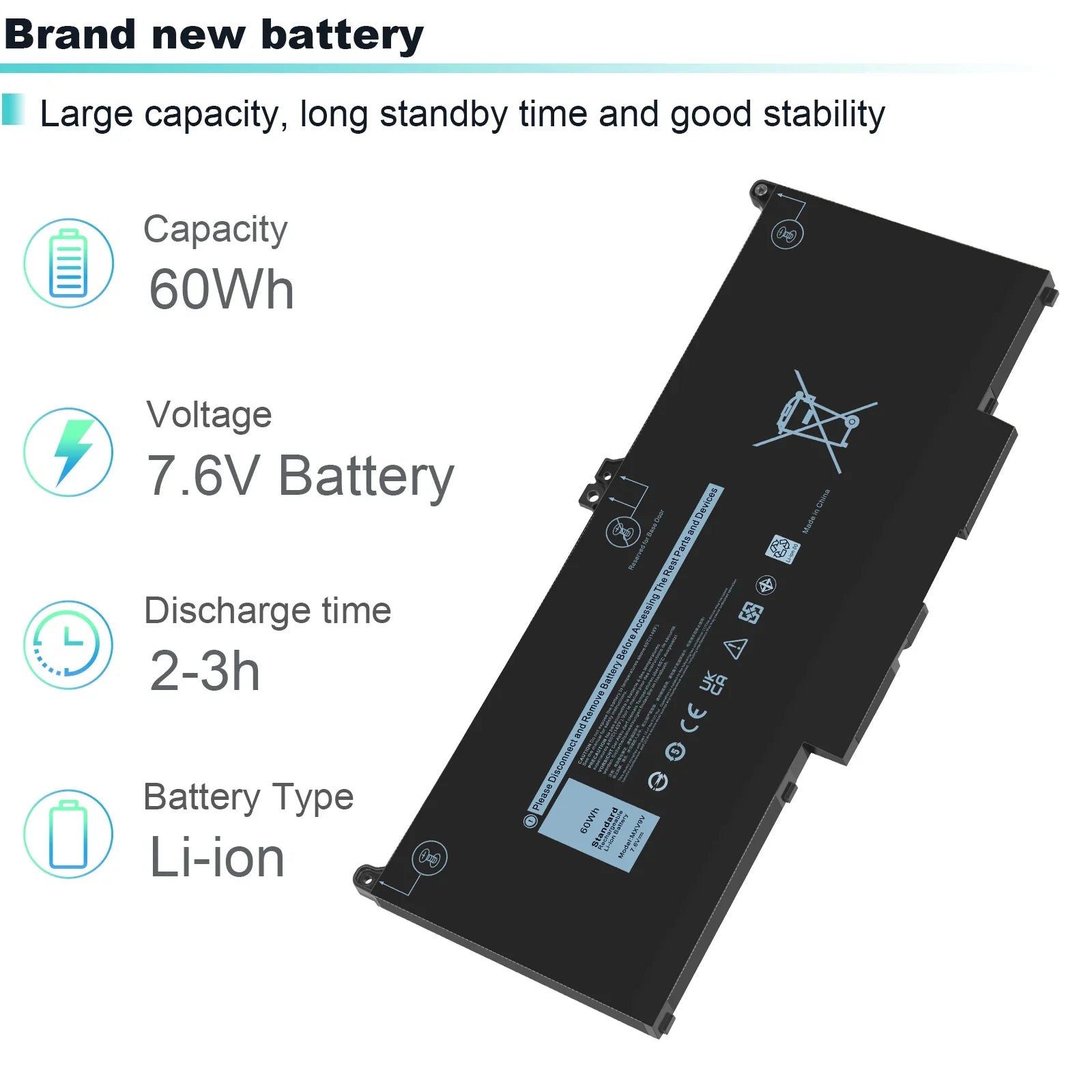 (2-in-1) 7300 60Wh For Dell 5310 Latitude 5300 7400 MXV9V Battery Laptop