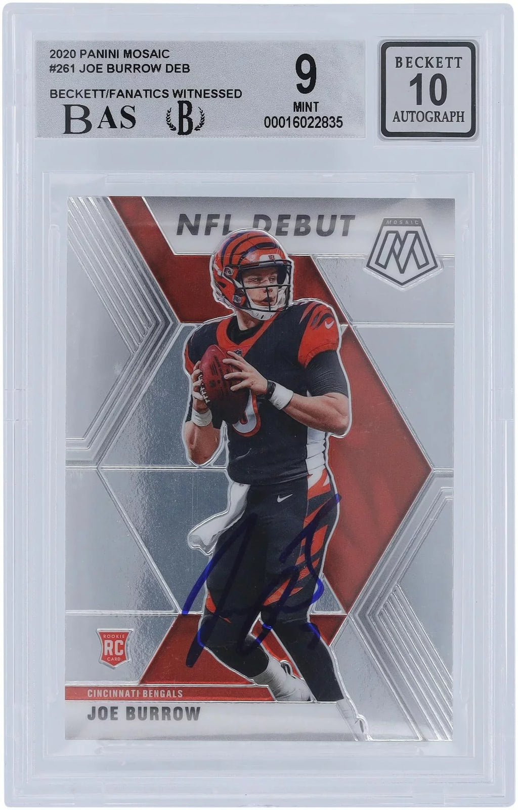 9,8.5,9,9 Certified Authentic #261 Authenticated Witnessed Beckett Mosaic Fanatics Burrow Card - Rookie Bengals Fanatics Subgrades - 2020 9/10 Cincinnati Autographed Panini Joe