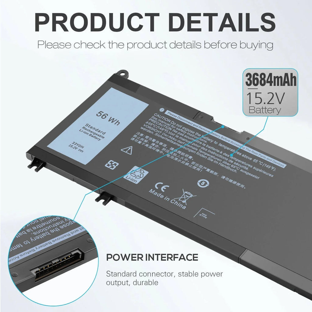 15 7786 Vostro 7779 For Battery Dell 7577 Inspiron 7570 33YDH 7580 15 7778 17