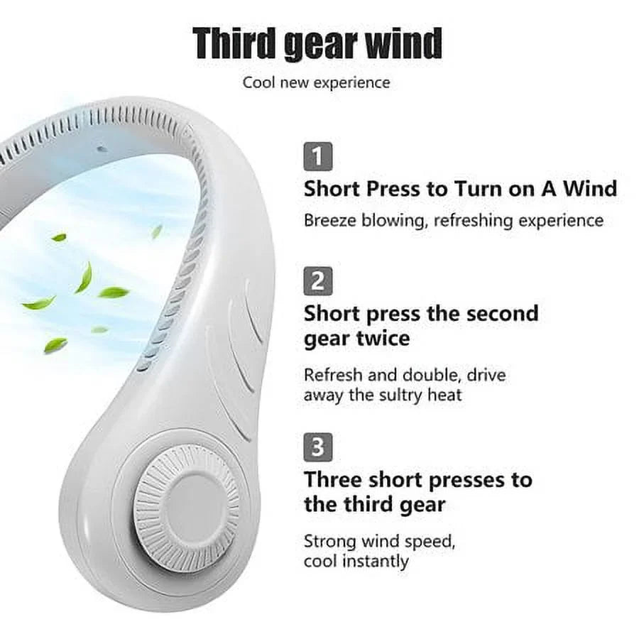 HESHENG USB Mini Fan Cooler For Fan Portable Home , Adjustable Bladeless Office Neckband Hanging Speed Neck Outdoor 3 Rechargeable