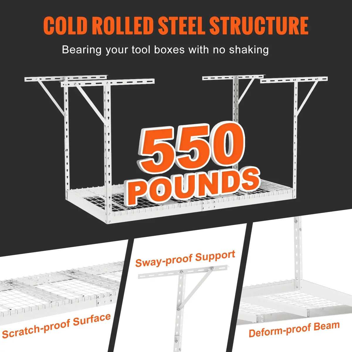 Rack Garage 36x72in 550lbs Rack White Overhead VEVOR Storage Adjustable Ceiling
