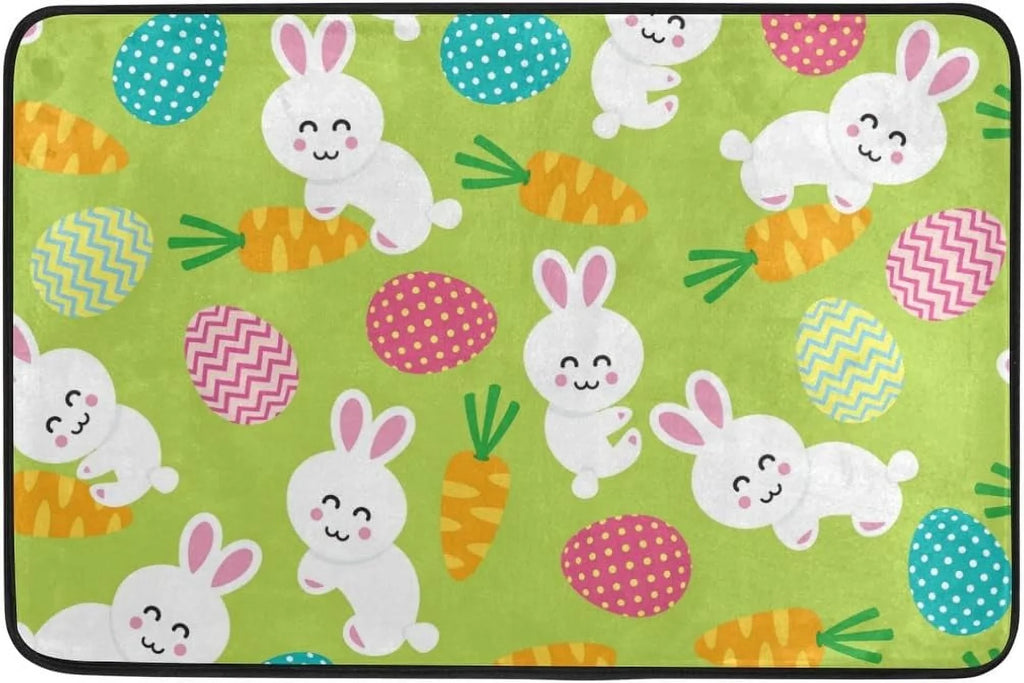 Rabbit Doormat Non Indoor On for Wellsay Outdoor Green 23.6 Floor with Slip Bathroom 15.7 x Entrance Eggs Rugs Mat Carrot Kitchen Entryway Lightweight Cute inches