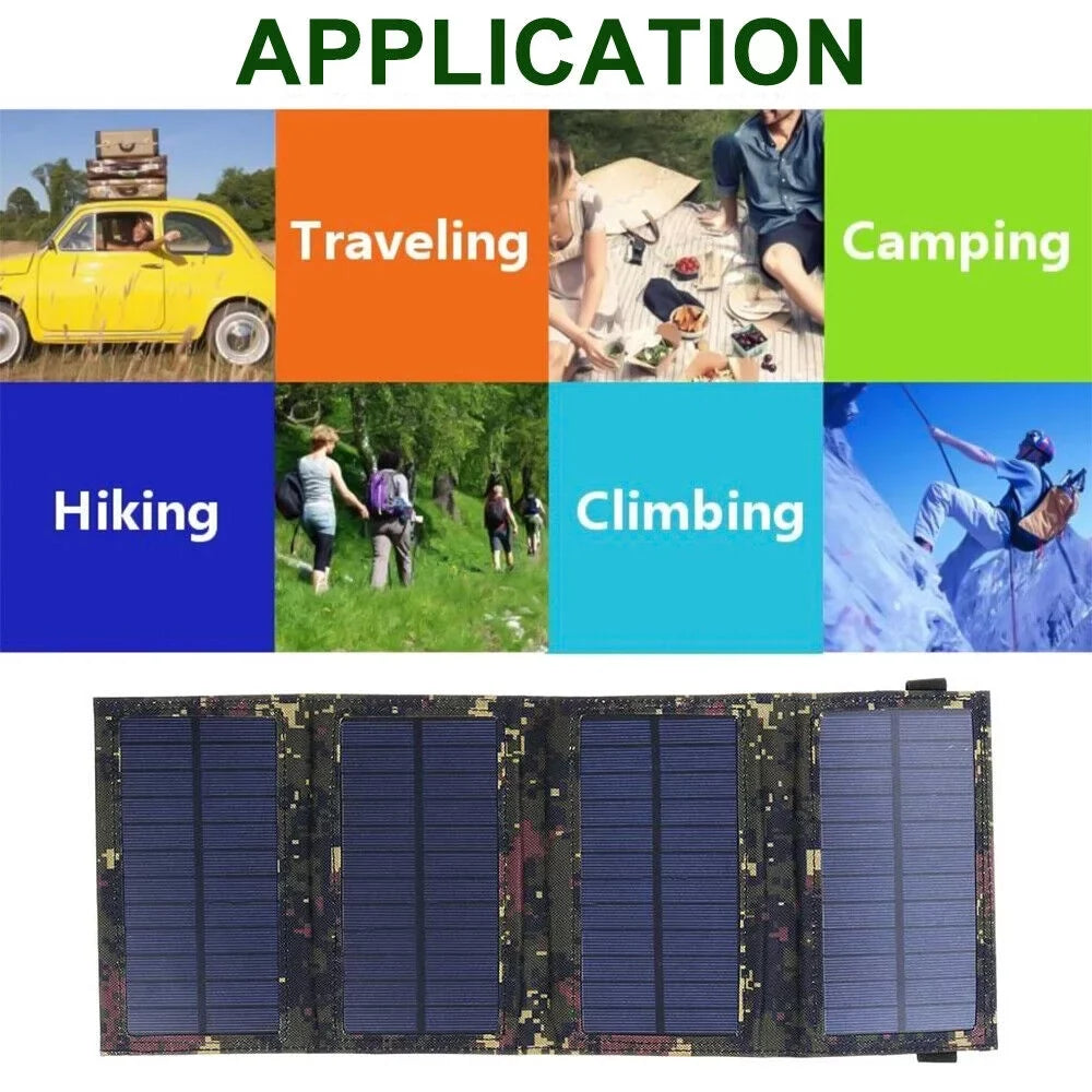 USA Solar Outdoor Power Phone Hiking 80W Panel Charger JLLOM Camping Bank Folding USB