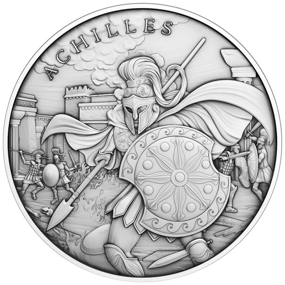 Fine of Round Design oz Achilles 10 1 .999 Lot Troy Silver -