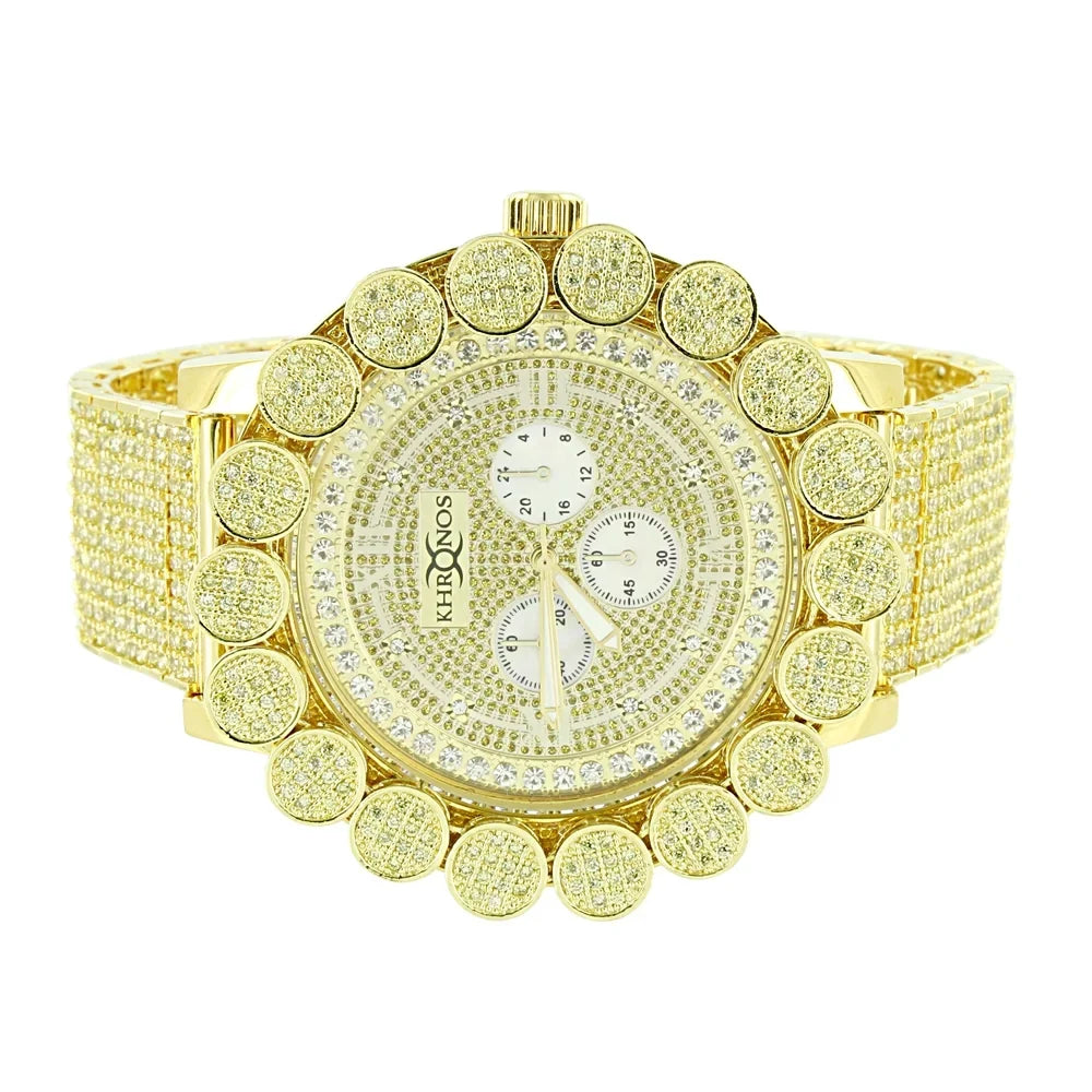 Bezel Stainless Steel Jojino Rodeo Back Canary Iced Tone Flower Jo Out Dial Watch Diamond Genuine Custom Gold Pave Solid