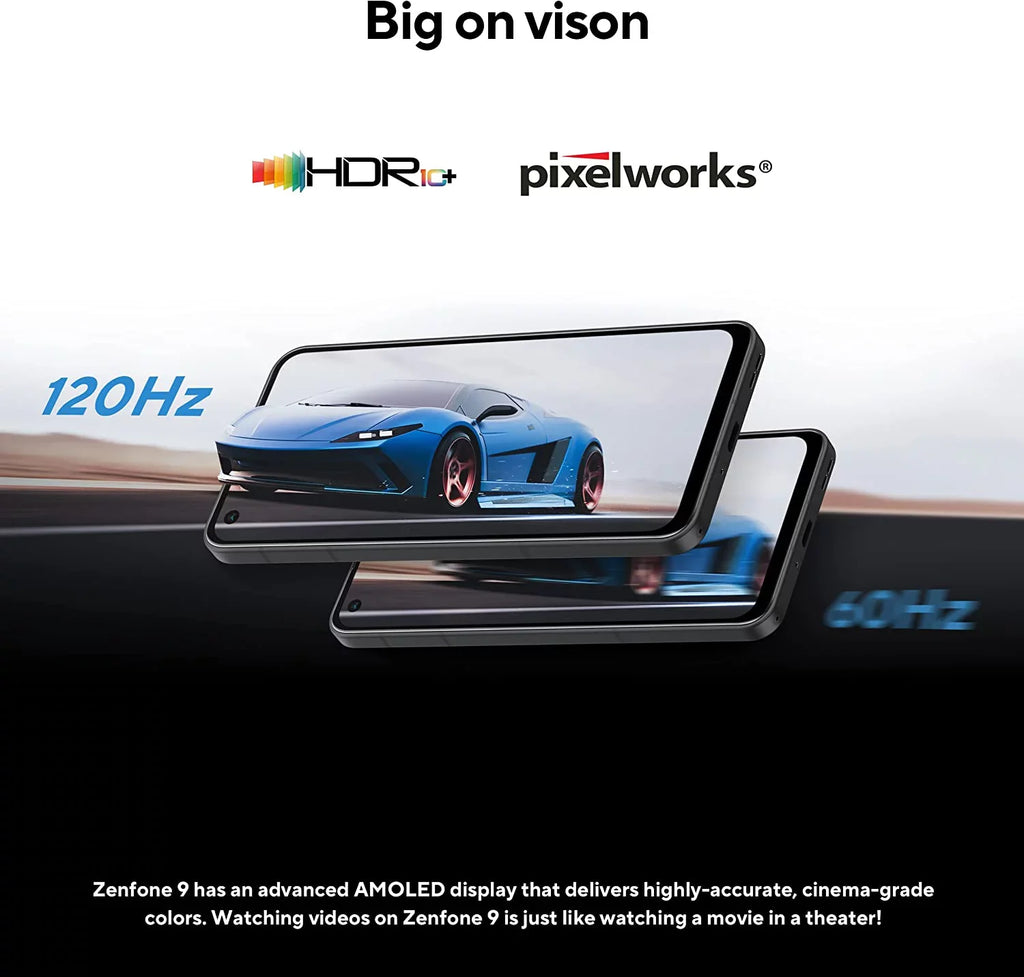 5.9¡± SIM, AMOLED AI2202-8G256G-WH 256GB, 120Hz, FHD+ LTE 8GB, White, Camera, 50MP/12MP ZenFone US Unlocked ASUS Dual 5G Dual 9, Version, 2400x1080