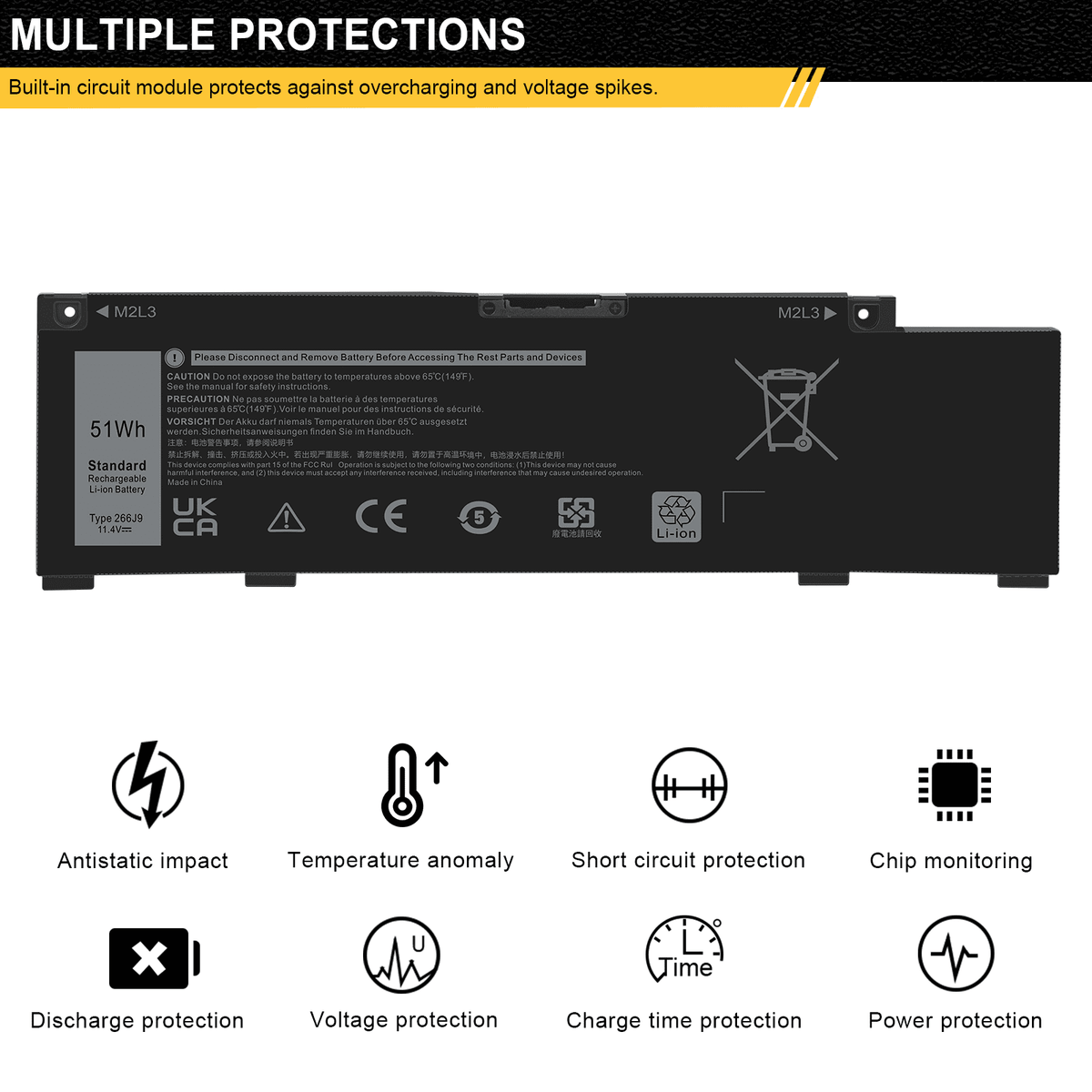 4265mAh M4GWP Dell Battery 266J9 For 415CG 3590 G3 15 11.4V PN1VN 51Wh
