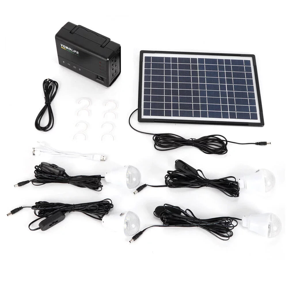 Power for with Power Outdoor with Lights Panel 4 Solar LED Kit, Camping Station Solar Generator Portable