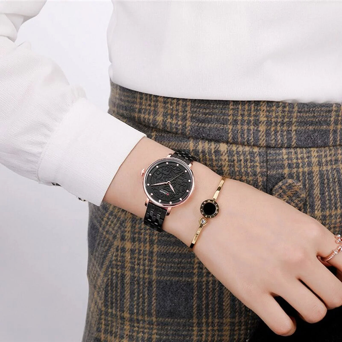 Classy Ladies Gold With Top Watch - Dress Clock Stainless Quartz Fashion Women Wristwatch Watches Wristwatches Steel Brand Luxury Curren 2019 Female