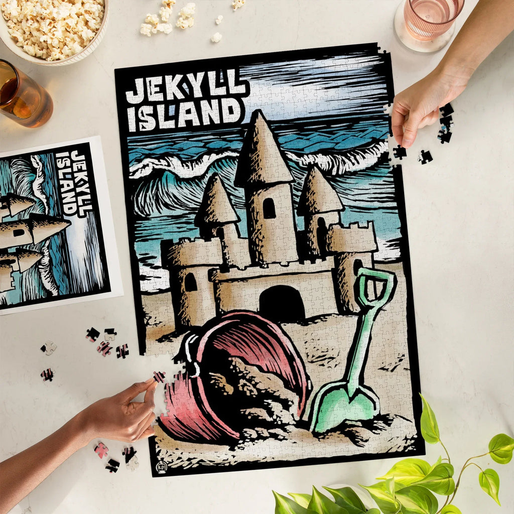 Lantern Piece Press Scratchboard Jekyll Georgia, Castle, Jigsaw 1000 Puzzle, Sand Island,