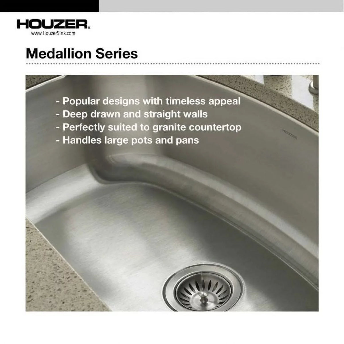 60/40 Bowl Steel Stainless Kitchen x Right Sink, Bowl 20-3/16" Small x 31-1/2" 17-15/16" 20-3/16" 31-1/2" Houzer x Undermount Double MEC-3220SR-1