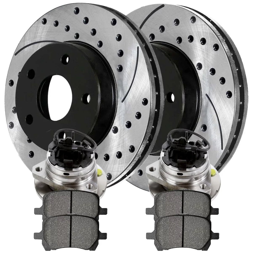 Passenger Replacement Slotted Bearing Kit 2004-2012 Rotors FWD Front and 2006-2010 Aura AutoShack Chevrolet Hubs V6 Malibu for G6 Driver Pads Black Ceramic RHBBK0721 Saturn Drilled Side Wheel Pontiac