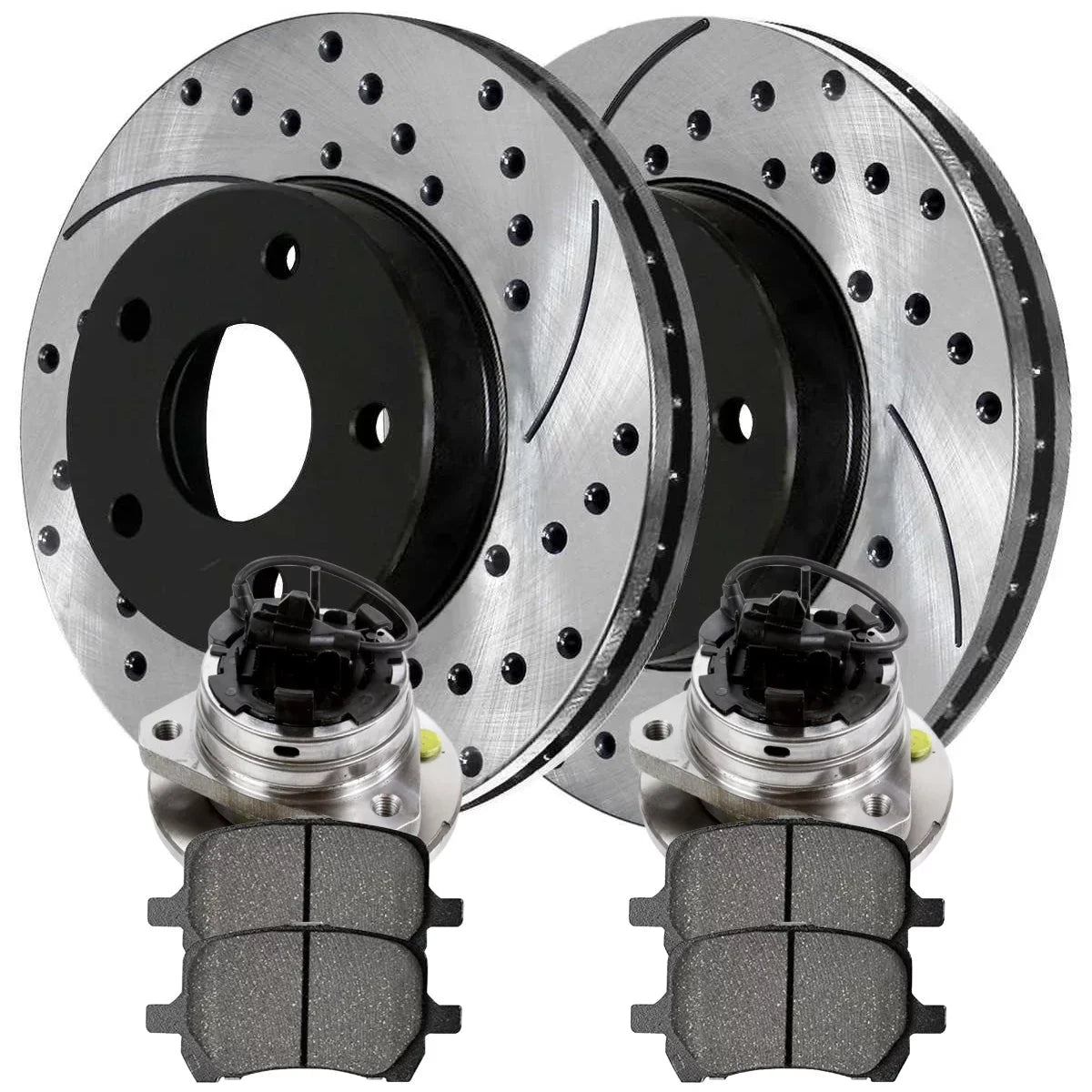Passenger Replacement Slotted Bearing Kit 2004-2012 Rotors FWD Front and 2006-2010 Aura AutoShack Chevrolet Hubs V6 Malibu for G6 Driver Pads Black Ceramic RHBBK0721 Saturn Drilled Side Wheel Pontiac