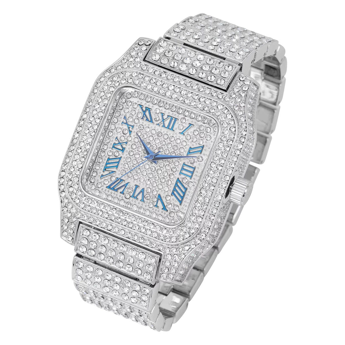Blue - Gold Bling-ed product Way Cuban) Square image Hop (Silver a Hypnotize You R# Out Will 0513Sq Hip Flashy Biggie Watch in Iced