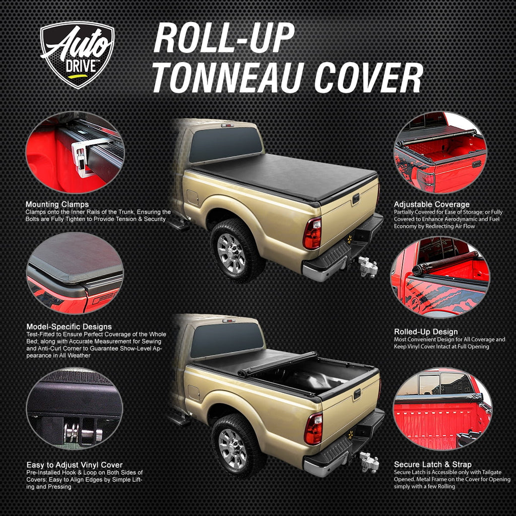 Auto Fits Truck Drive Bed Bed up Tonneau Roll Ranger Ford 6Ft 19-23 Soft Cover