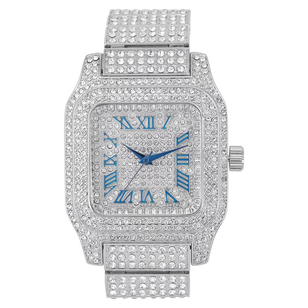 Blue - Gold Bling-ed product Way Cuban) Square image Hop (Silver a Hypnotize You R# Out Will 0513Sq Hip Flashy Biggie Watch in Iced