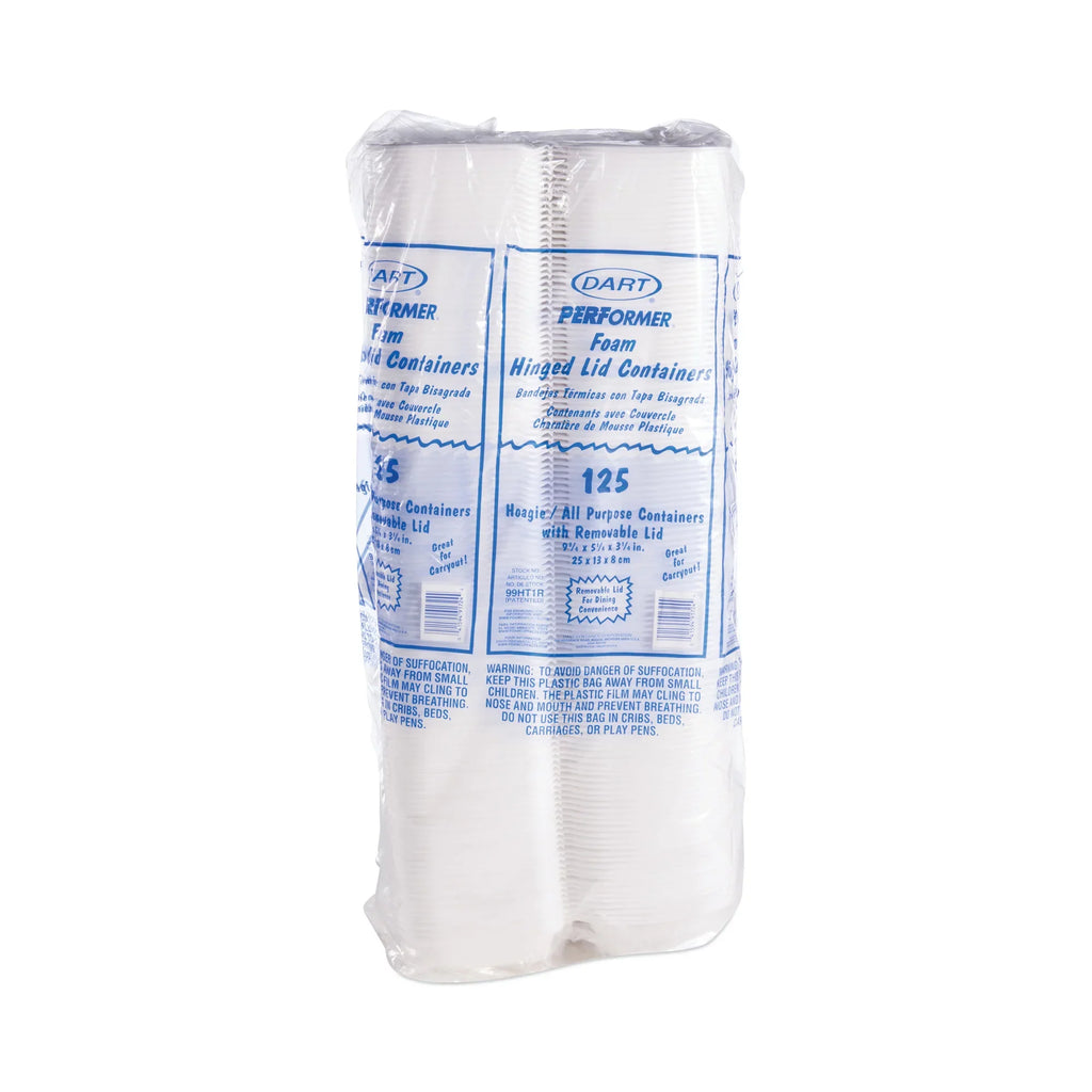 4 Removable Lid, Bags/Carton Dart 5.3 Container, -DCC99HT1R Lid 3.3, with White, Container x 9.8 x Hinged Foam Hoagie 125/Bag,
