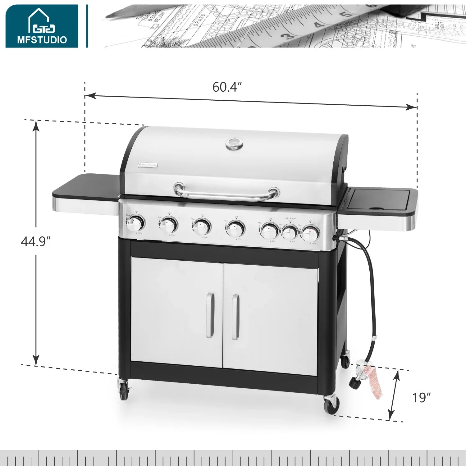 Side Steel with Stainless Living 6 Propane Burner Grill BBQ Gas Summit Grill Burner