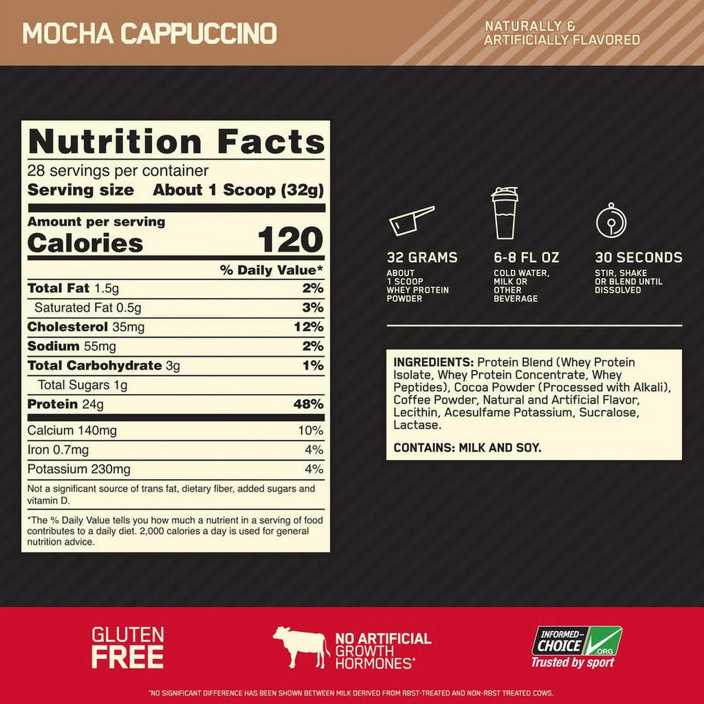 Optimum Standard 28 2 Servings 100% Whey Cappuccino, Mocha Nutrition, Powder, Gold Protein lb,