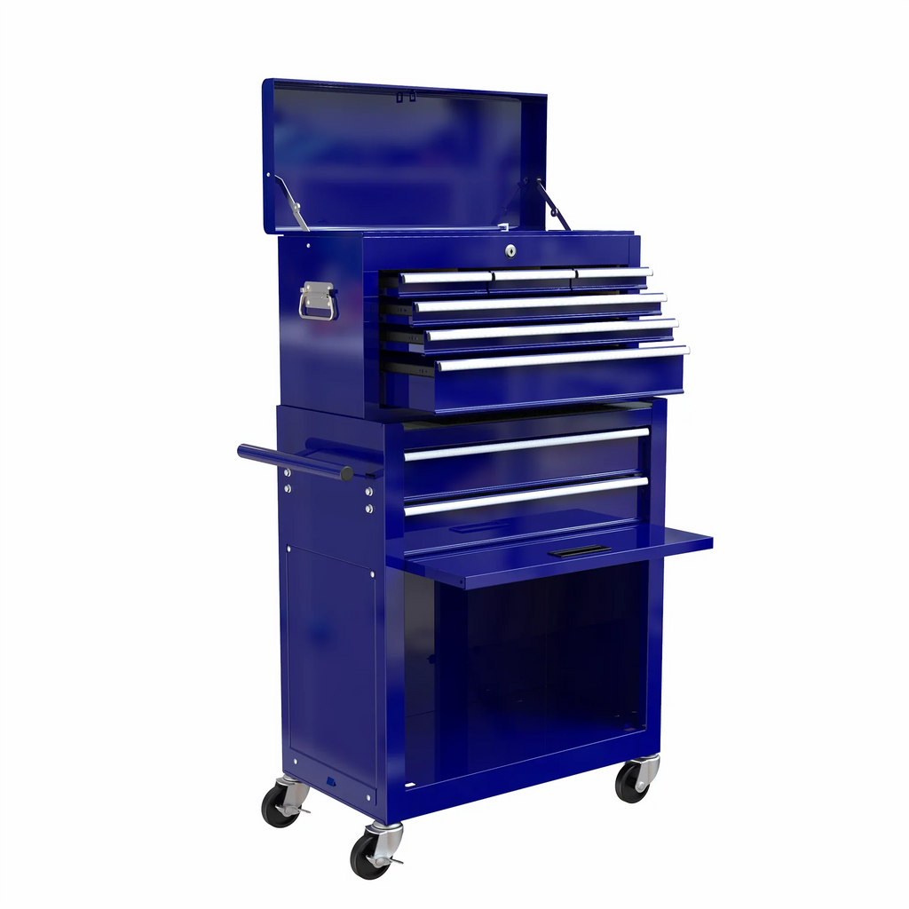 & Tool Tool Box, Wheels Chest 8 On 2-IN-1 Double Tool Box Drawers, Lockable Organizer Drawers, Cabinet Capacity Blue Chest with Drawers, with Sliding Rolling Large with Tool Hidden