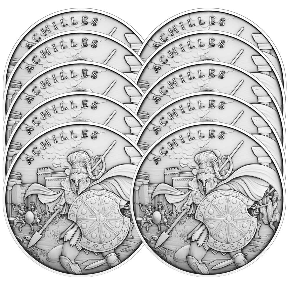 Fine of Round Design oz Achilles 10 1 .999 Lot Troy Silver -