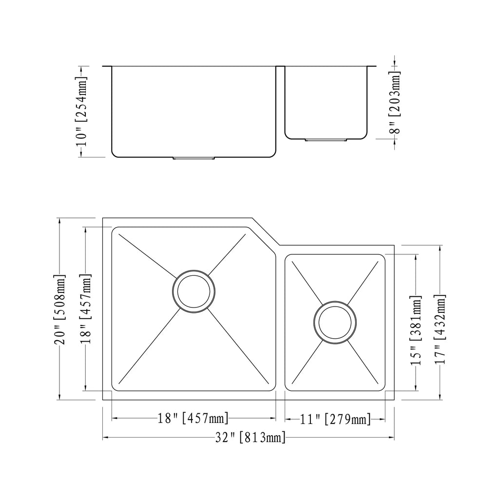 Dowell 3220D Sinks Corner Handcrafted Series-6008 Undermount Small-Radius Kitchen