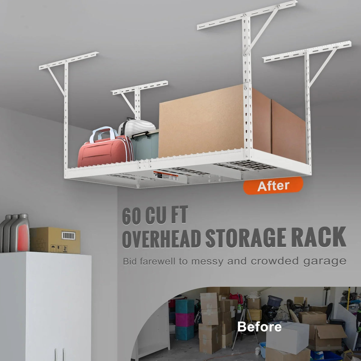 Rack Garage 36x72in 550lbs Rack White Overhead VEVOR Storage Adjustable Ceiling