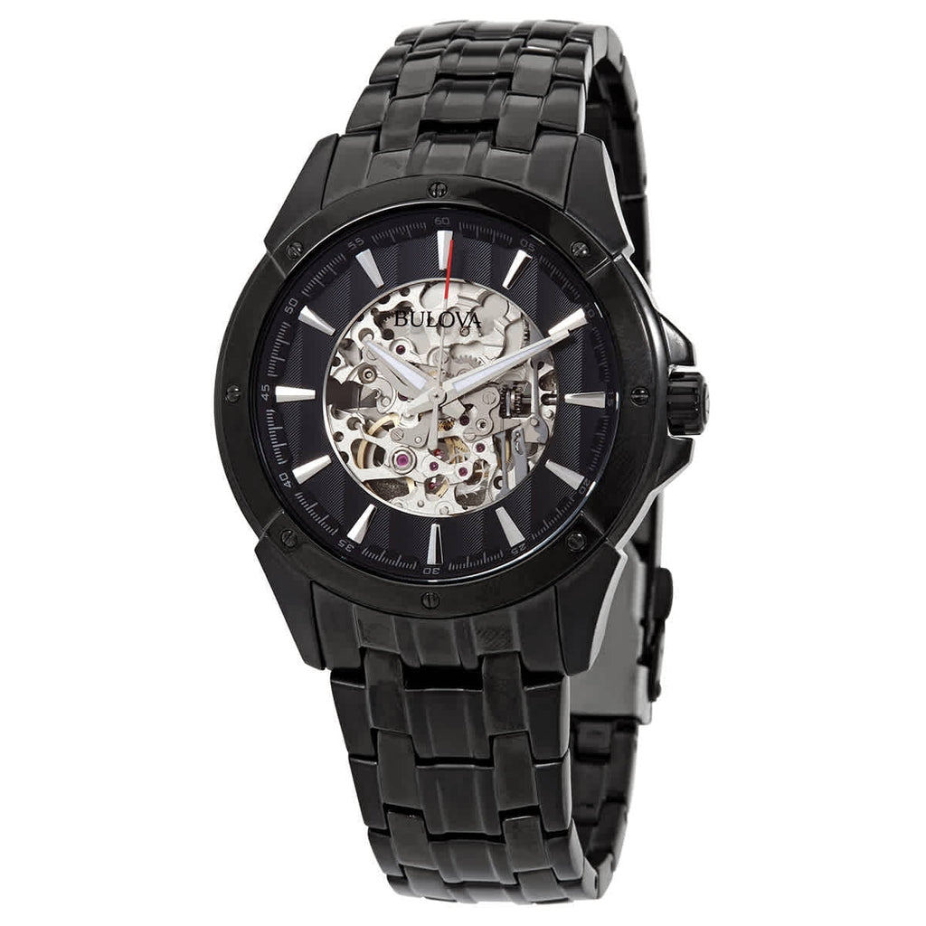 Bracelet Men's Steel Skeleton Black and Dial Automatic Black IP 98A147 Silver Watch