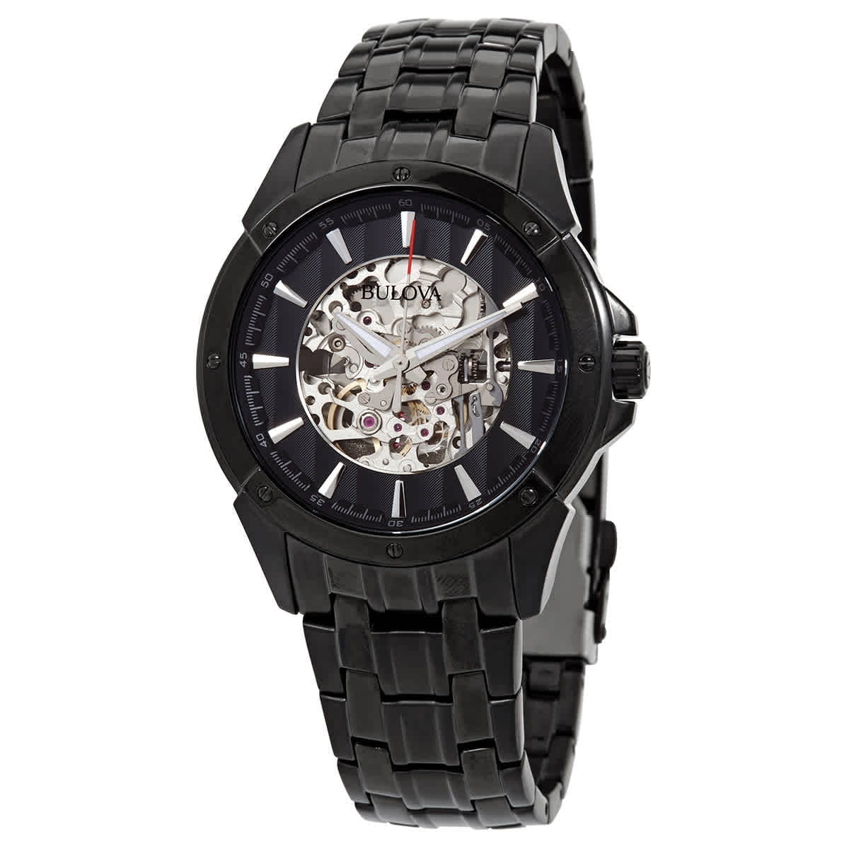 Bracelet Men's Steel Skeleton Black and Dial Automatic Black IP 98A147 Silver Watch