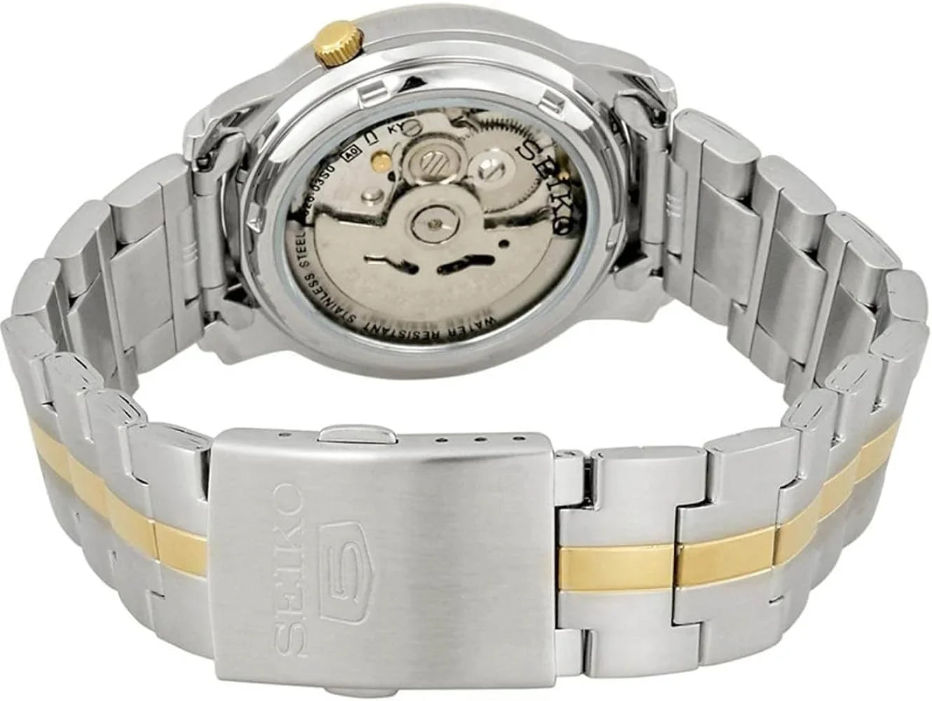 Dial Seiko Automatic Men's Steel 5 Tone Watch Two White Stainless SNKL84