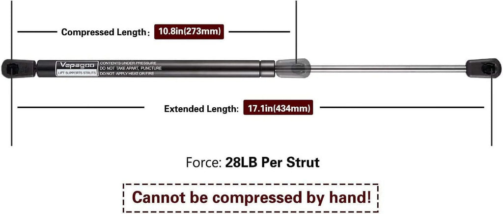 for Camper Gas of Pickup Door, C16-02622 28Lbs/127N Window, Truck Canopy 2 Set Vepagoo 17" Leer Shell Topper ARE Struts Cab Rear Shocks