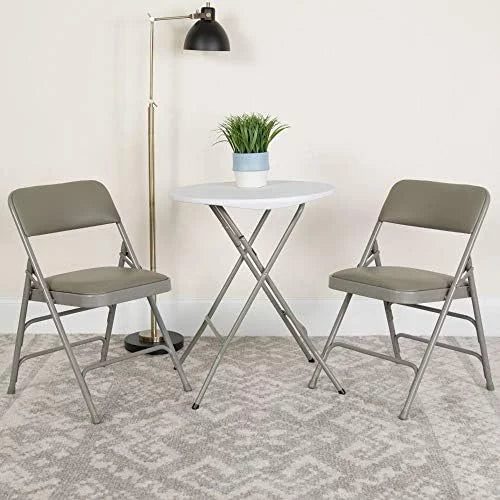 4 Gray & Hinged Chair Triple Folding Double Metal Braced HERCULES Pack Vinyl Curved Series