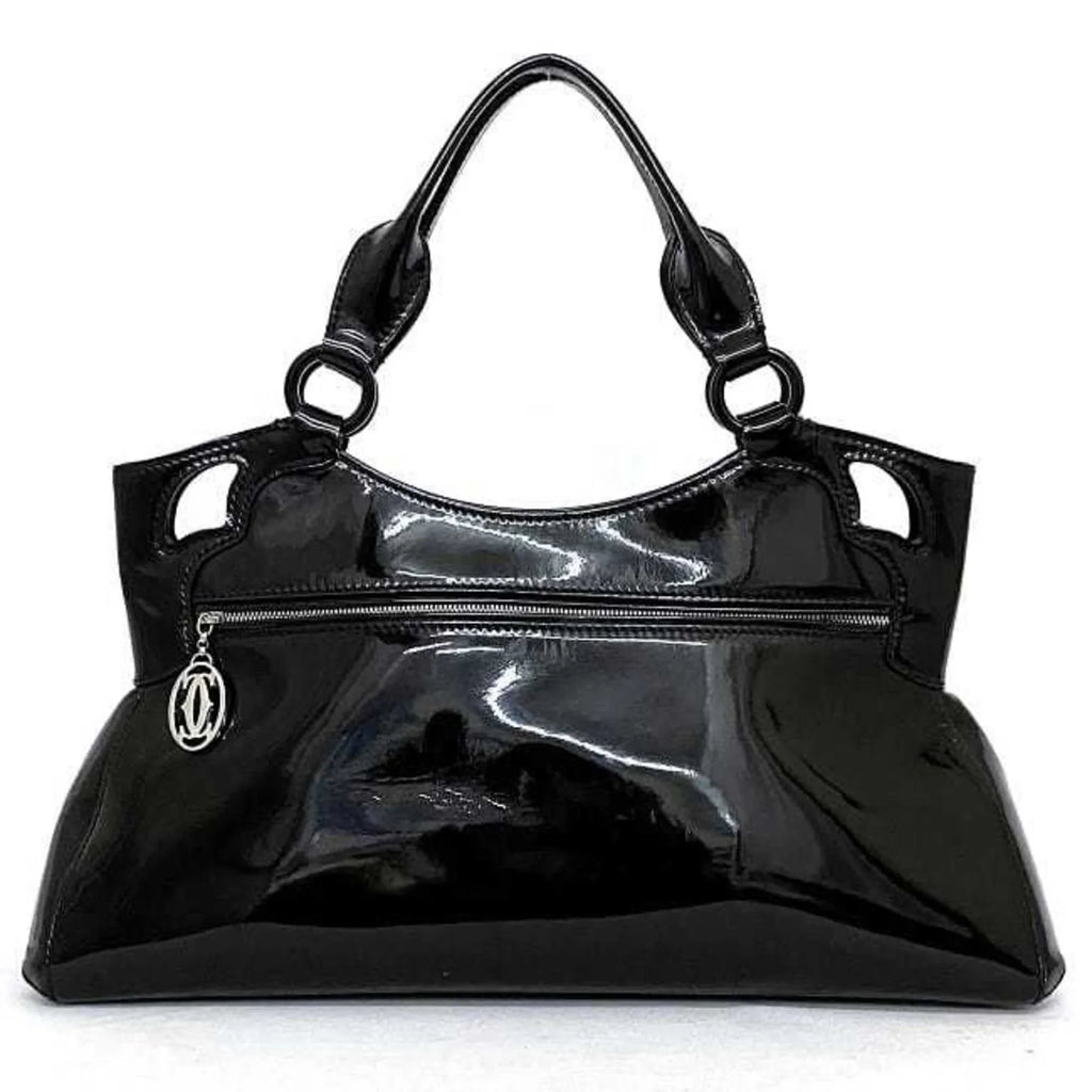 (Good) Cartier patent L1000833 mast Pre-Owned ladies tote bag black Marcello leather handbag SM enamel