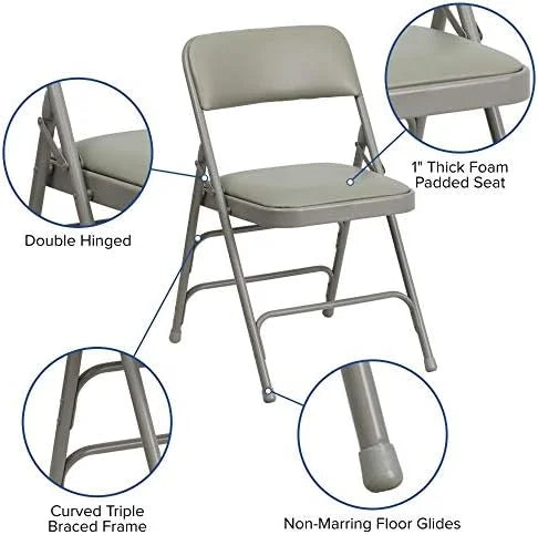 4 Gray & Hinged Chair Triple Folding Double Metal Braced HERCULES Pack Vinyl Curved Series