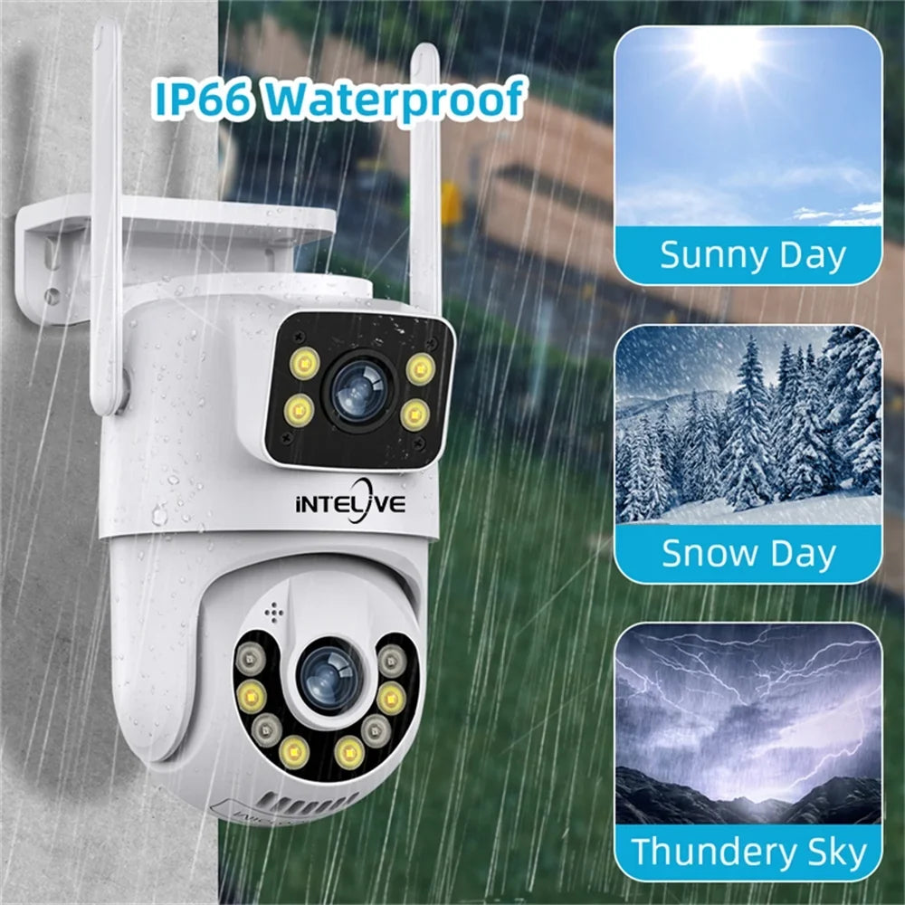 Two INTELIVE Human 4K with Floodlight, Rechargeable Deduction Camera, with Outdoor Security Powered Surveillance Color Night Home Full Way Camera Wireless Vision Voice Camera