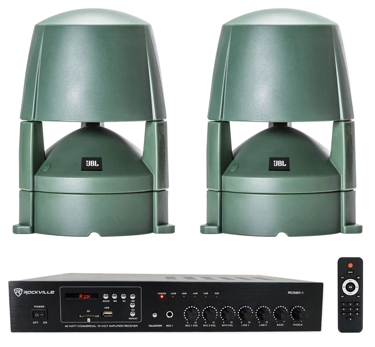(2) CONTROL 85M Outdoor JBL 70v Commercial 5.25" Speakers+Amplifier Landscape