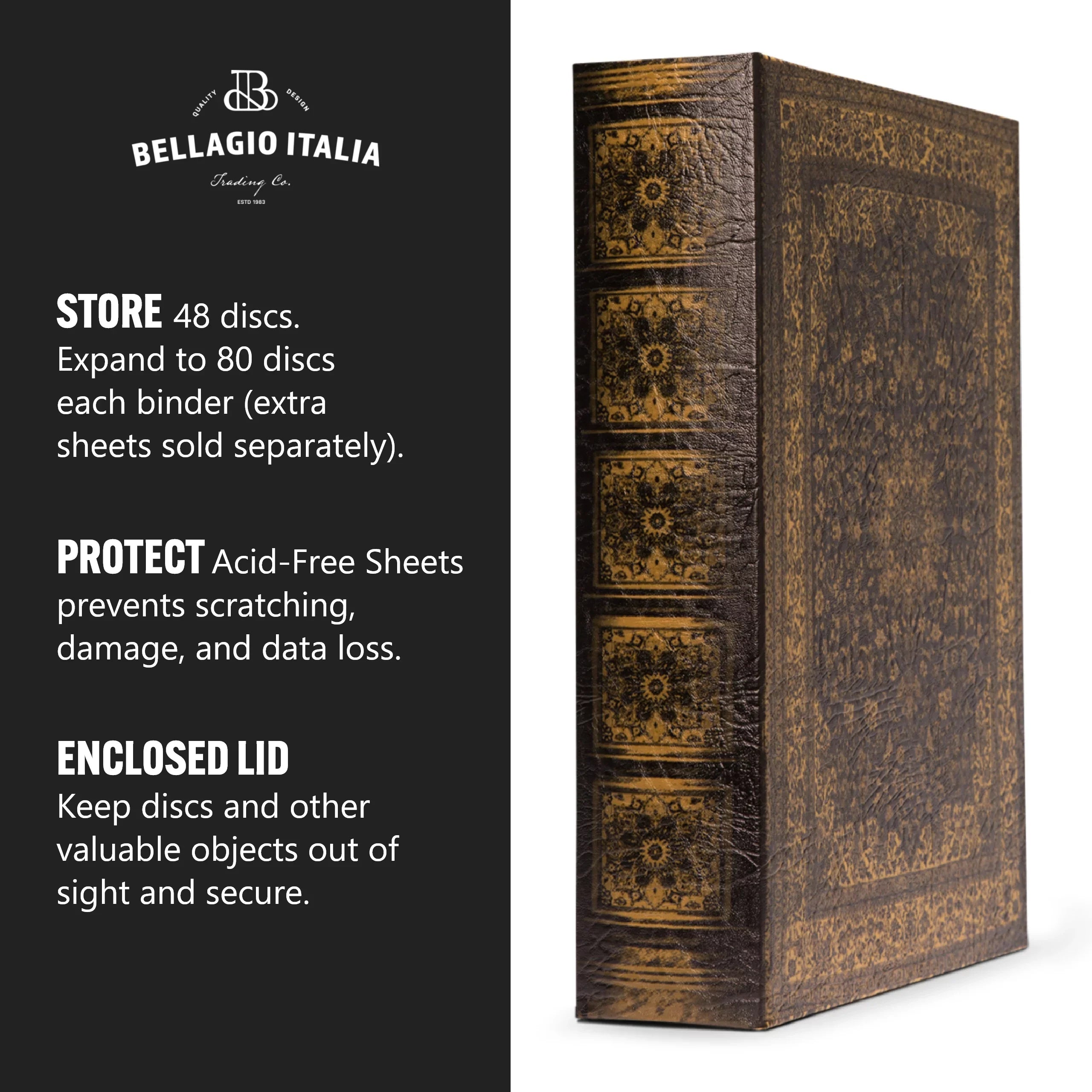 Sheets Storage Binder Acid-Free CD/DVD - DVDs, Organizer 3 Book Persian & Rays, Games CDs, - Binder for Pack 144 - Video Storage Box Bellagio-Italia Organizer Blu - Capacity