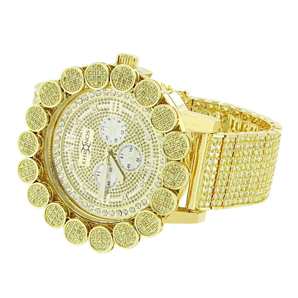 Bezel Stainless Steel Jojino Rodeo Back Canary Iced Tone Flower Jo Out Dial Watch Diamond Genuine Custom Gold Pave Solid