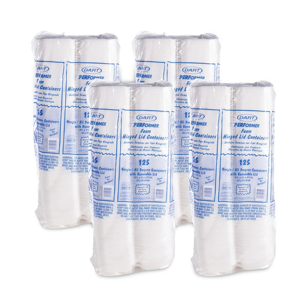 4 Removable Lid, Bags/Carton Dart 5.3 Container, -DCC99HT1R Lid 3.3, with White, Container x 9.8 x Hinged Foam Hoagie 125/Bag,