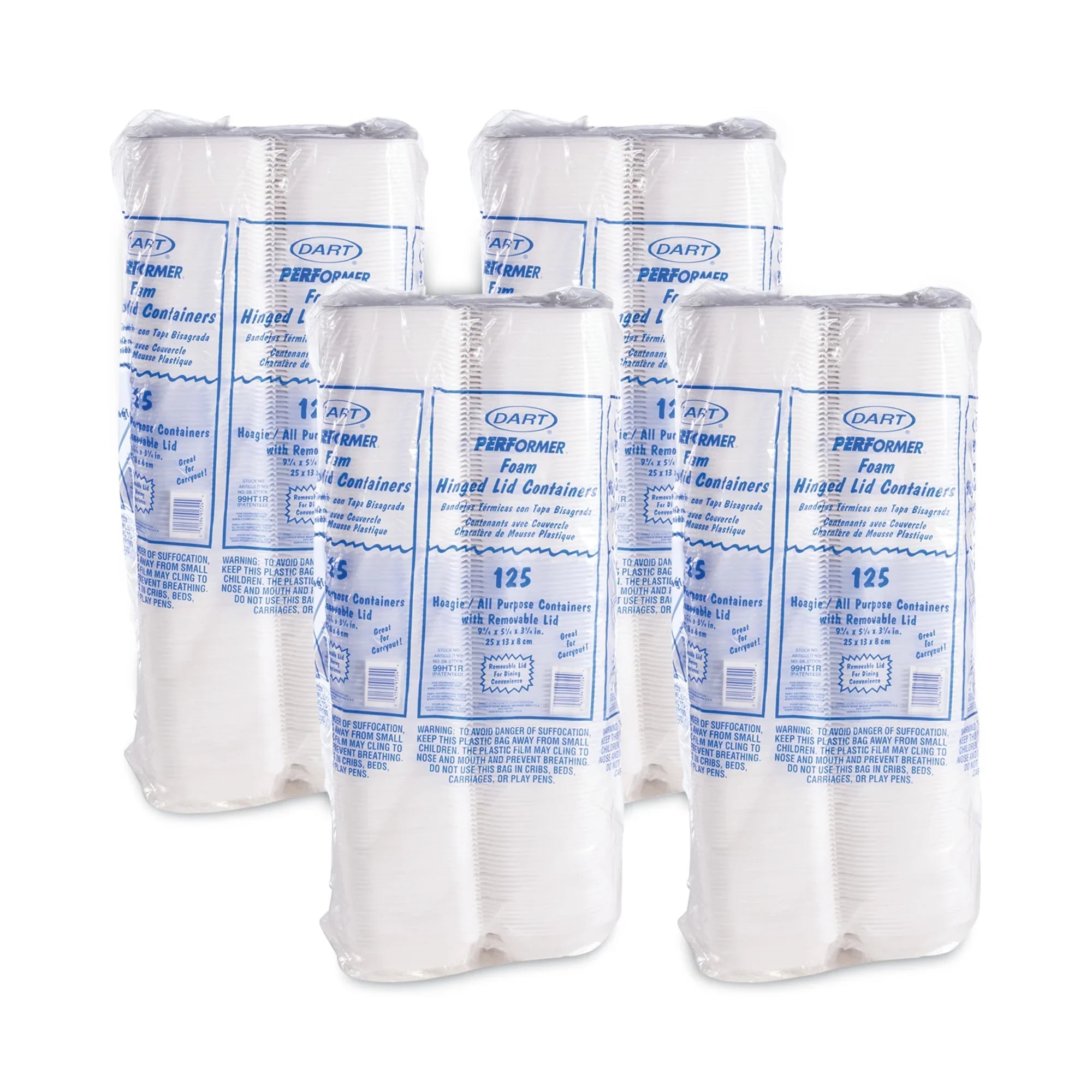 4 Removable Lid, Bags/Carton Dart 5.3 Container, -DCC99HT1R Lid 3.3, with White, Container x 9.8 x Hinged Foam Hoagie 125/Bag,