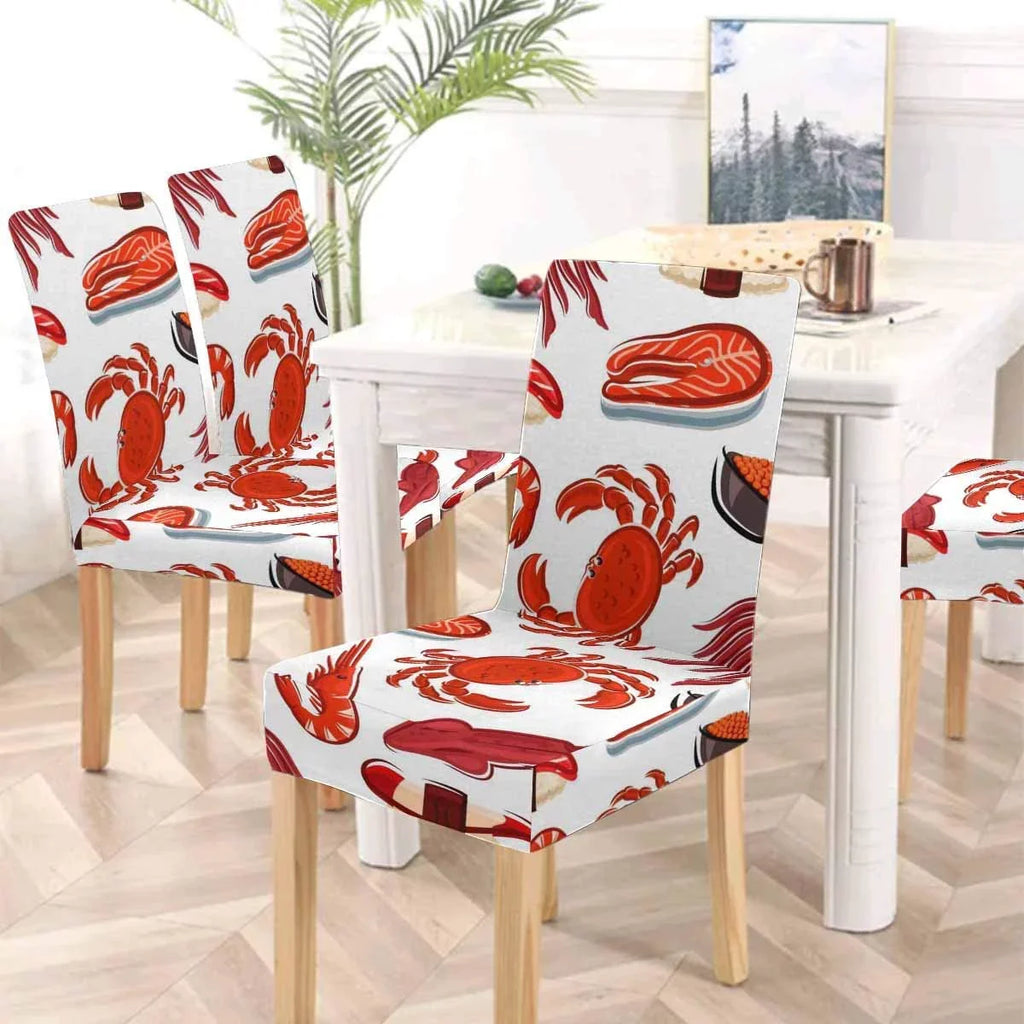 Squids Seat Cover Crabs Wedding Hotel Sushi Protector Chair Slipcover 4 Steaks Set FMSHPON Shrimps Party Dining for of Stretch Salmon Room
